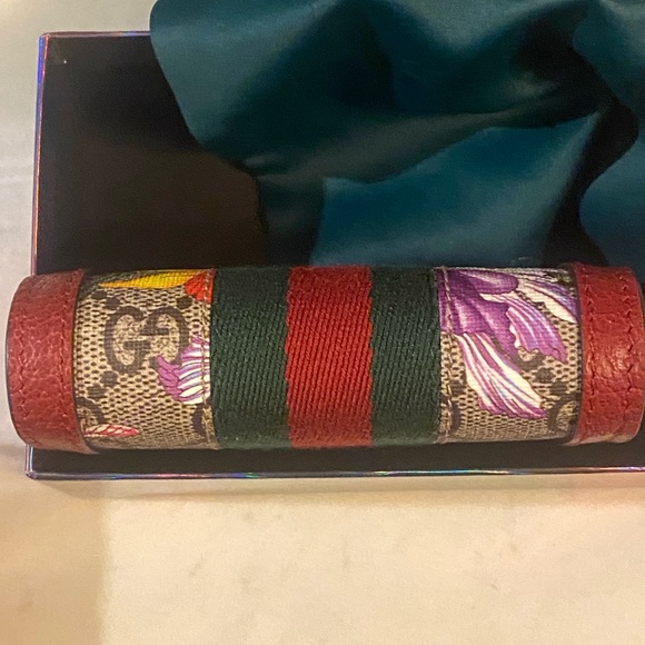 GUCCI Ophidia GG Web Flora Card Case Wallet -Red Leather -NEW - Picture 3 of 7